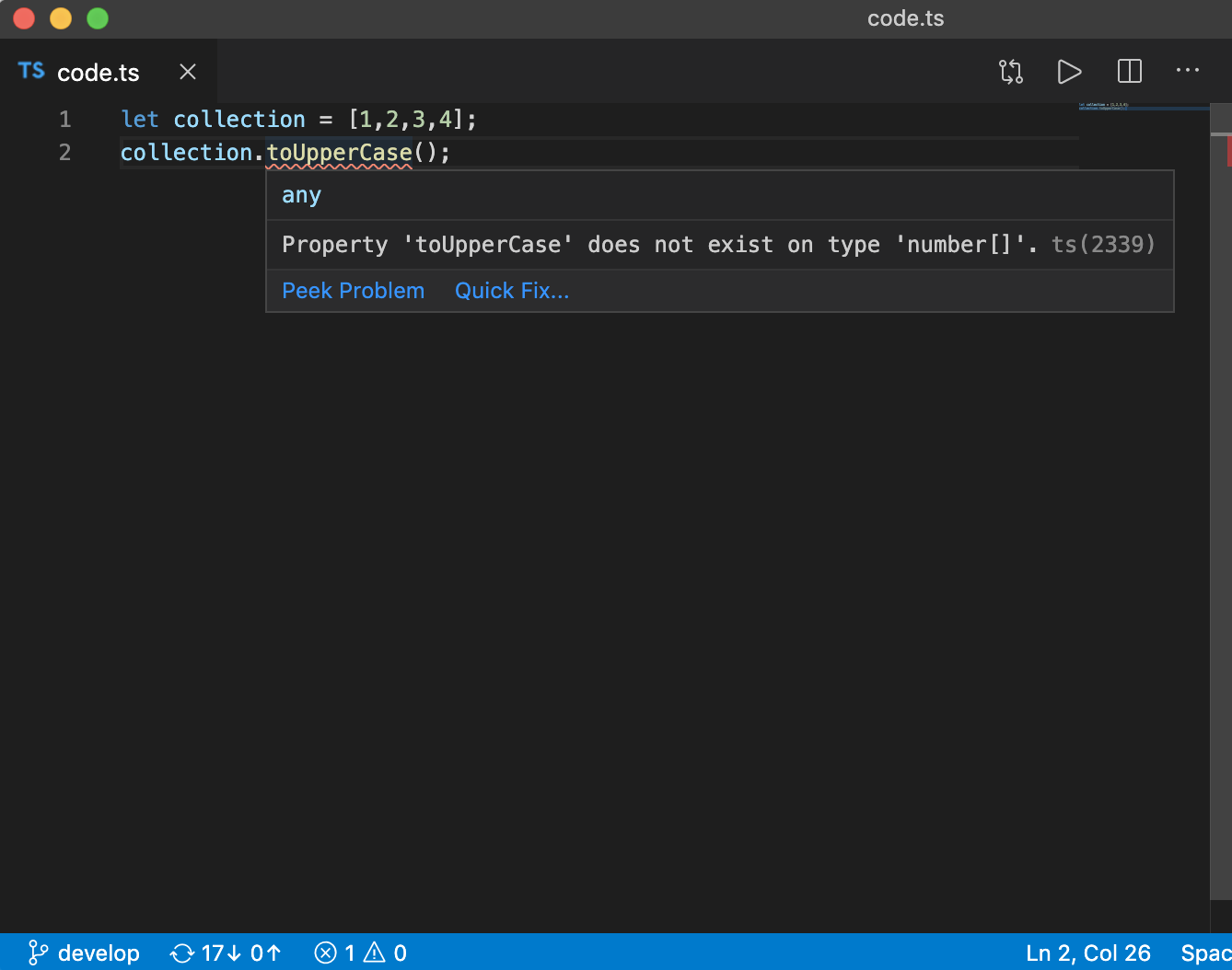 An example of Typescript - screenshot of an IDE